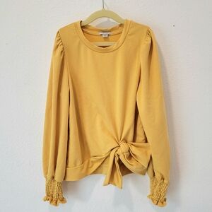 Habitual Girls Shirt Size 10 Muted Yellow Ruched Bow Chic Cozy Stretchy